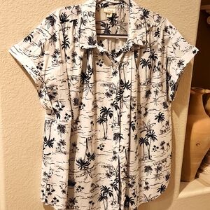 A.n.a. Summer Blouse, Size XXL, White With Navy Blue Print.